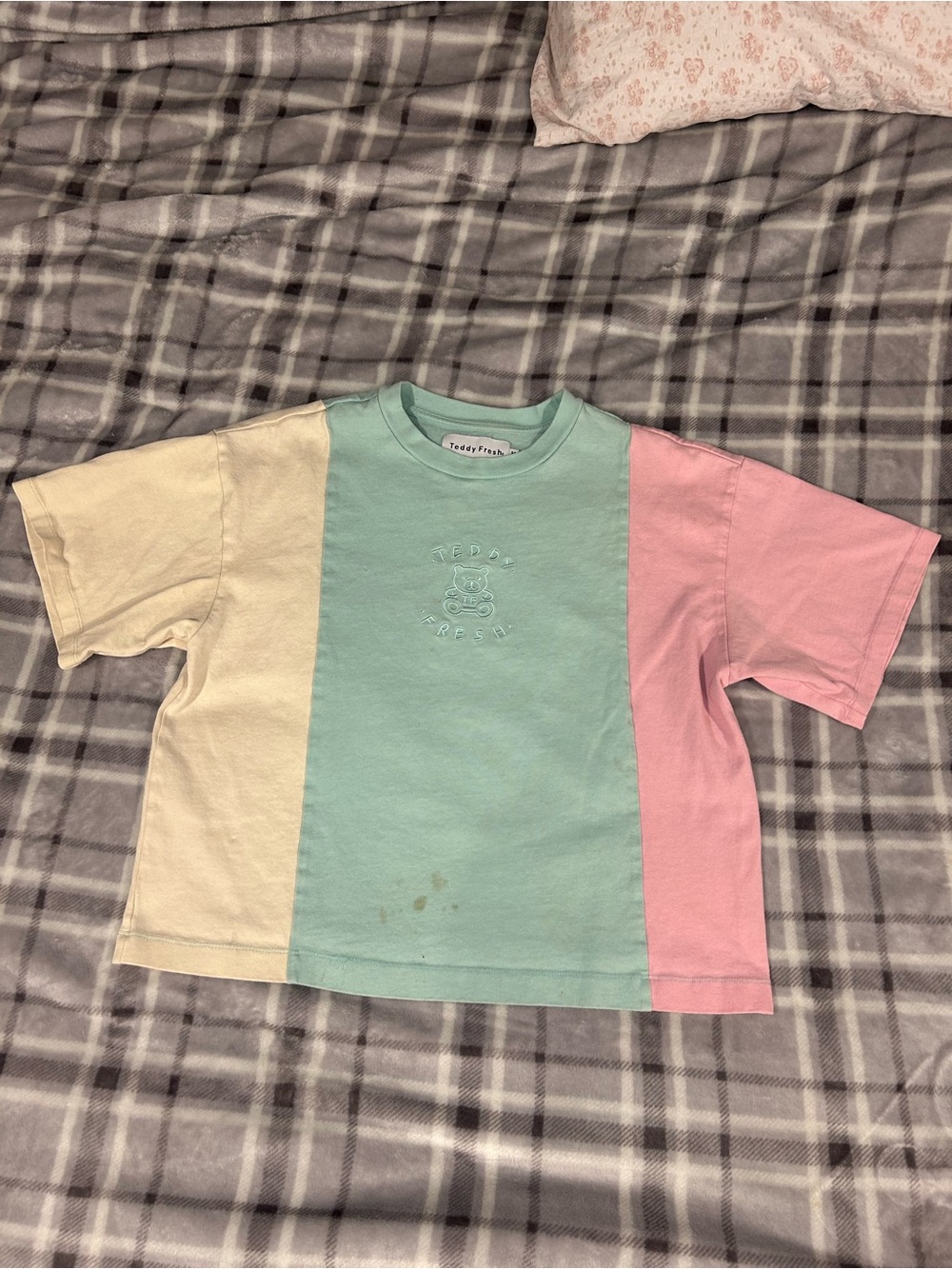 Teddy Fresh Pastel Colorblock Tee in Mint, Pink & Cream, slight crop